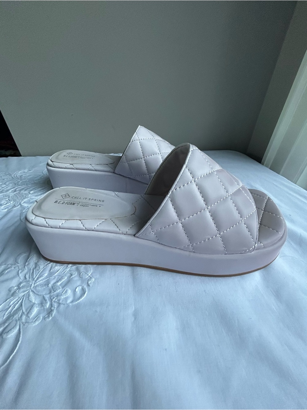 CALL IT SPRING Quilted Slip-On Wedge Sandals in Violet